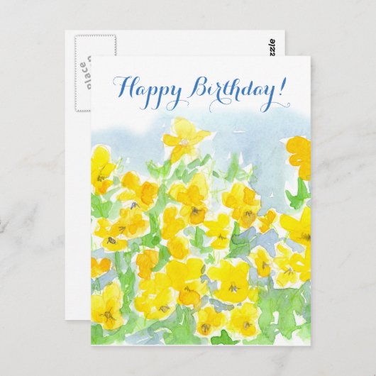 ハッピーバースデーイエローパンジーの花ジョニージャンプアップ ポストカード (正面/裏面)