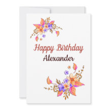 ハッピーバースデーイエローパープルフラワーウォーター色