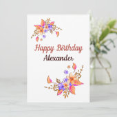 ハッピーバースデーイエローパープルフラワーウォーター色 カード (スタンド正面)