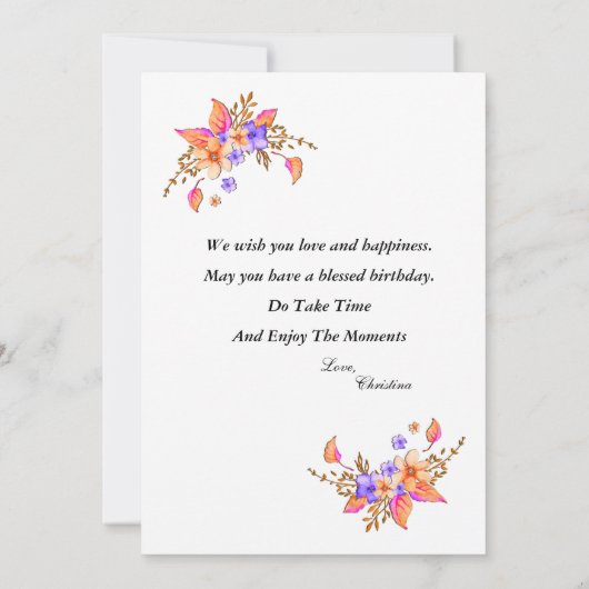 ハッピーバースデーイエローパープルフラワーウォーター色 カード (裏面)