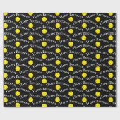 ハッピーバースデーイエローピックボールオンブラック ラッピングペーパー (フラット)