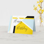 ハッピーバースデーイエローライトブルー白黒 カード (黄色い花)