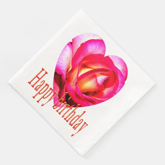 ハッピーバースデーイエローレッドローズハートナプキンズ (コーナー)