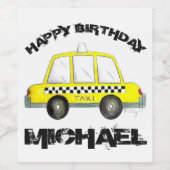ハッピーバースデーイエローNYC市松模様にタクキャブ ワインラベル (シングルラベル)