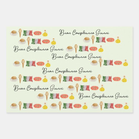 ハッピーバースデーイタリアン、ブオンコンプレアンノギフトラップ ラッピングペーパーシート (正面3)