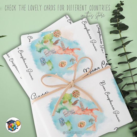 ハッピーバースデーイタリアン、ブオンコンプレアンノ紙、 ラッピングペーパーシート