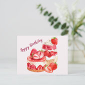 ハッピーバースデーイチゴのケーキとアイスクリーム ポストカード (スタンド正面)