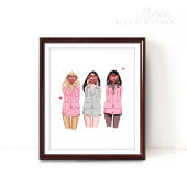 ハッピーバースデーイラストレーションピンクガール ポスター