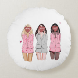 ハッピーバースデーイラストレーションピンクガール ラウンドクッション