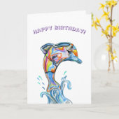 ハッピーバースデーイルカの色鉛筆 カード (黄色い花)