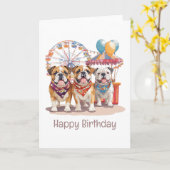 ハッピーバースデーイングリッシュブルドッグアットアカーニバル カード (黄色い花)