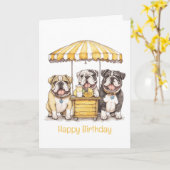 ハッピーバースデーイングリッシュブルドッグズレモネードスタンド カード (黄色い花)