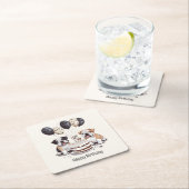 ハッピーバースデーイングリッシュブルドッグ スクエアペーパーコースター (インサイチュ)