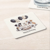 ハッピーバースデーイングリッシュブルドッグ スクエアペーパーコースター (アングル)