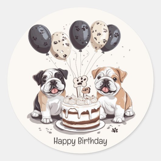 ハッピーバースデーイングリッシュブルドッグ ラウンドシール (正面)