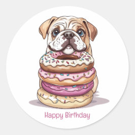 ハッピーバースデーイングリッシュブルドッグ ラウンドシール
