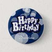 ハッピーバースデーイン濃い青《写真》ぼけ味 缶バッジ (正面)