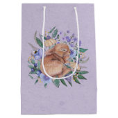 ハッピーバースデーイースターバニーパープル花模様 ミディアムペーパーバッグ (裏面)