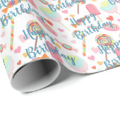 ハッピーバースデーウィッシュカスタムオンポプシクルとキャンディ ラッピングペーパー (ロールコーナー)