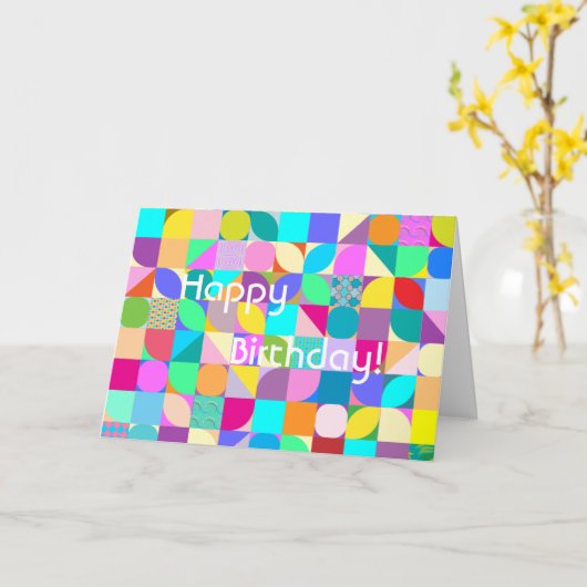 ハッピーバースデーウィッシュ幾何モダンアートカード カード (黄色い花)