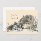 ハッピーバースデーウォーターカラーウルフ&カッブアニマルズ 招待状 (正面/裏面)