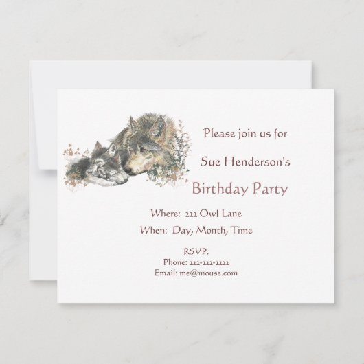 ハッピーバースデーウォーターカラーウルフ&カッブアニマルズ 招待状 (裏面)