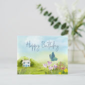 ハッピーバースデーウォーターカラーサマーコテージ ポストカード (スタンド正面)