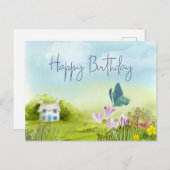 ハッピーバースデーウォーターカラーサマーコテージ ポストカード (正面/裏面)