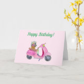 ハッピーバースデーウォーターカラースクーター花&ワイン カード (黄色い花)