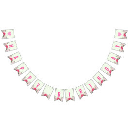 ハッピーバースデーウォーターカラーピンクローズ バンティングフラッグ