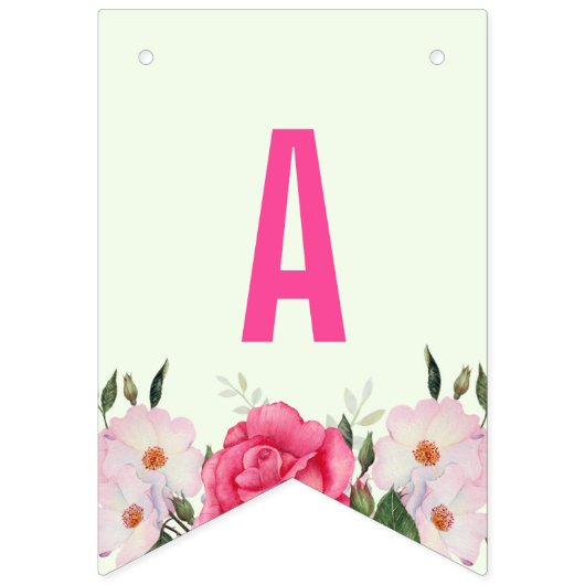 ハッピーバースデーウォーターカラーピンクローズ バンティングフラッグ (第3の旗)