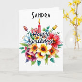 ハッピーバースデーウオータカラーフローラブーケカード カード (黄色い花)