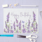 ハッピーバースデーウオーターカラーラベンダーフラワー 薄葉紙 (クラフト)