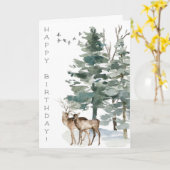 ハッピーバースデーウッドランドディアカップル森 カード (黄色い花)