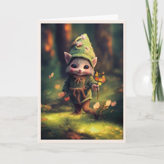 ハッピーバースデーウッドランド小妖精や小人のパーソナライズ名 カード (正面)