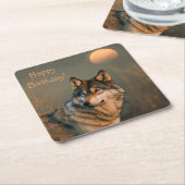 ハッピーバースデーウルフコースター スクエアペーパーコースター (アングル)