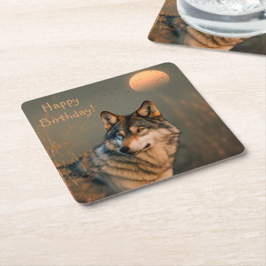 ハッピーバースデーウルフコースター スクエアペーパーコースター (アングル)