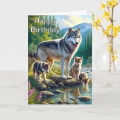 ハッピーバースデーウルフ自然グリーティングカード カード (黄色い花)