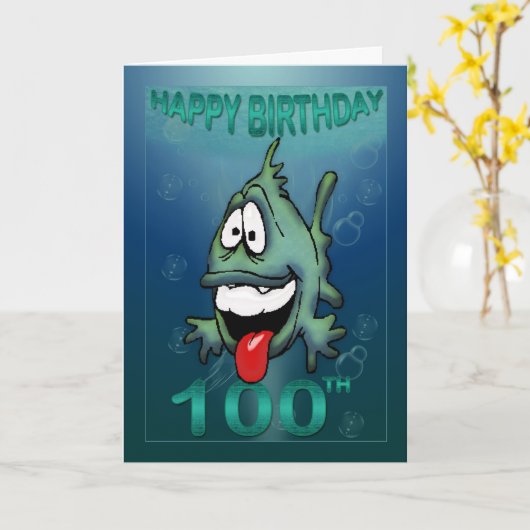 ハッピーバースデーエイジズハッピーフィッシュ100歳の誕生日 カード (黄色い花)