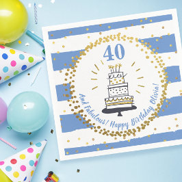 ハッピーバースデーエイジブルーホワイトと金ゴールドグリッター スタンダードカクテルナプキン