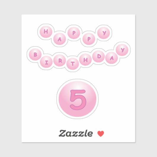 ハッピーバースデーエイジ5ピンクバウンシーボールステッカー シール (シート)
