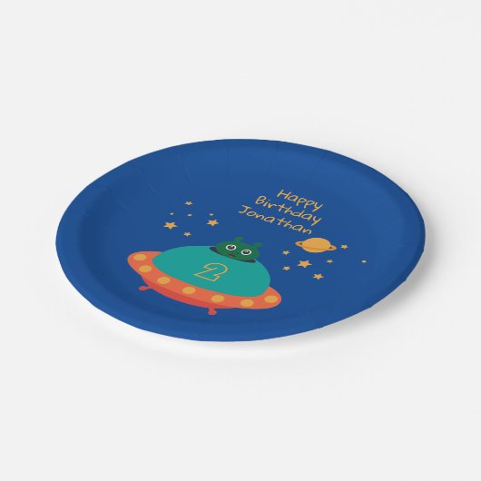 ハッピーバースデーエイリアンの名前と年代の宇宙船 ペーパープレート (アングル)