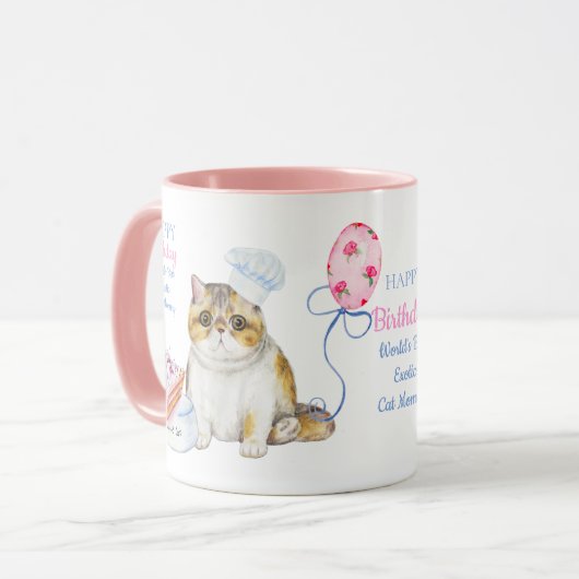 ハッピーバースデーエキゾチック猫ママパーソナライズされた- マグカップ (正面左)