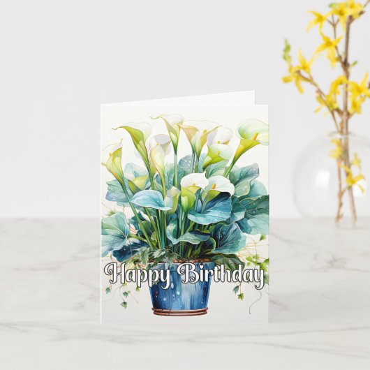 ハッピーバースデーエレガントカラユリ花 カード (黄色い花)
