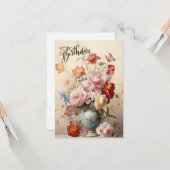 ハッピーバースデーエレガントビクトリアンの花 カード (正面/裏面インサイチュ)
