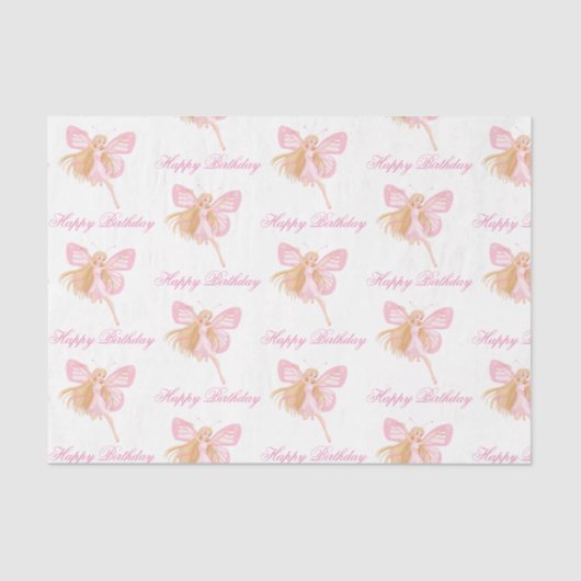 ハッピーバースデーエレガントピンクの妖精のパターン女の子 薄葉紙 (正面)