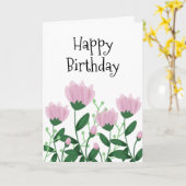ハッピーバースデーエレガントピンクの花 カード (黄色い花)