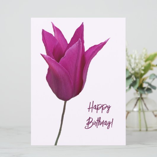 ハッピーバースデーエレガントピンクチューリップミニマリストboho シーズンカード (スタンド正面)