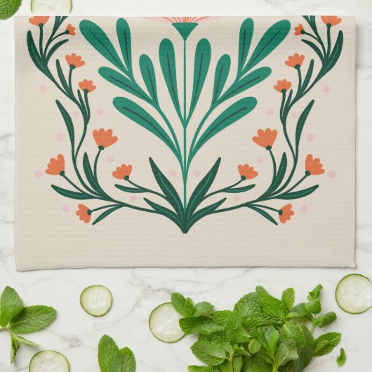 ハッピーバースデーエレガントフローラ枠 キッチンタオル (折り畳み)