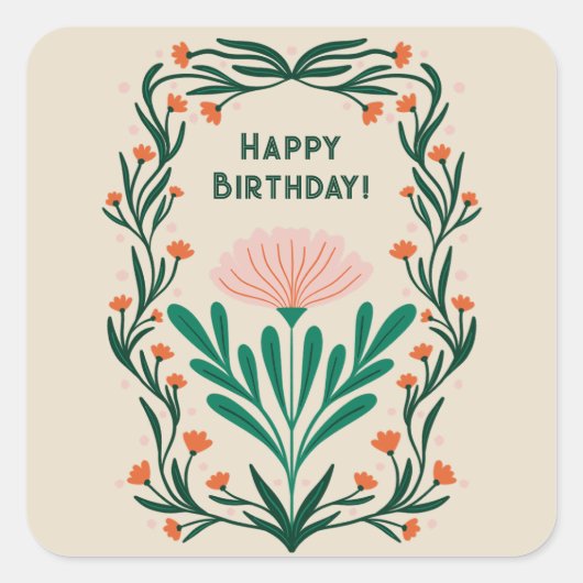 ハッピーバースデーエレガントフローラ枠 スクエアシール (正面)